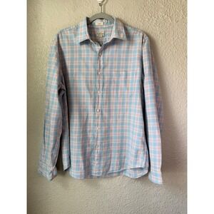 J Crew Slim Fit Plaid Long Sleeve Cotton Linen Shirt Mens Large Light Blue Pink